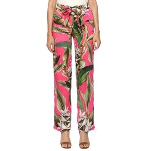 Regular Fit Floral Pattern Silk Pant with belt